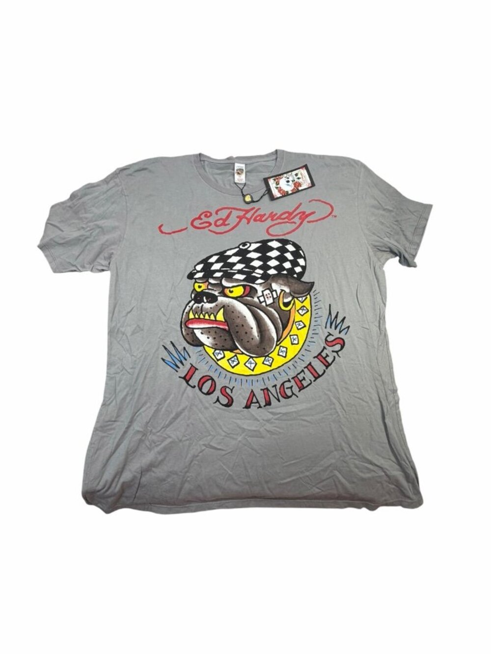 NWT Ed Hardy Los Angeles Bulldog Graphic T-Shirt Gray Men’s 4XL